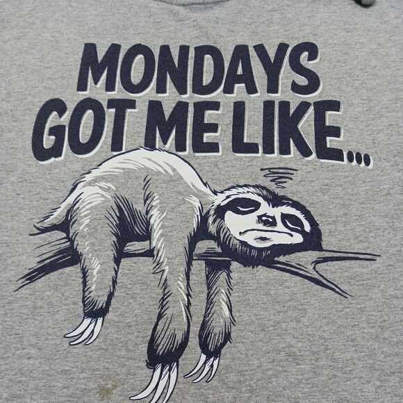 MONDAYS GOT ME LIKE A SLOTH Casual Fun Gray Blue Graphics T-Shirt Men's 2XL - Picture 7 of 9
